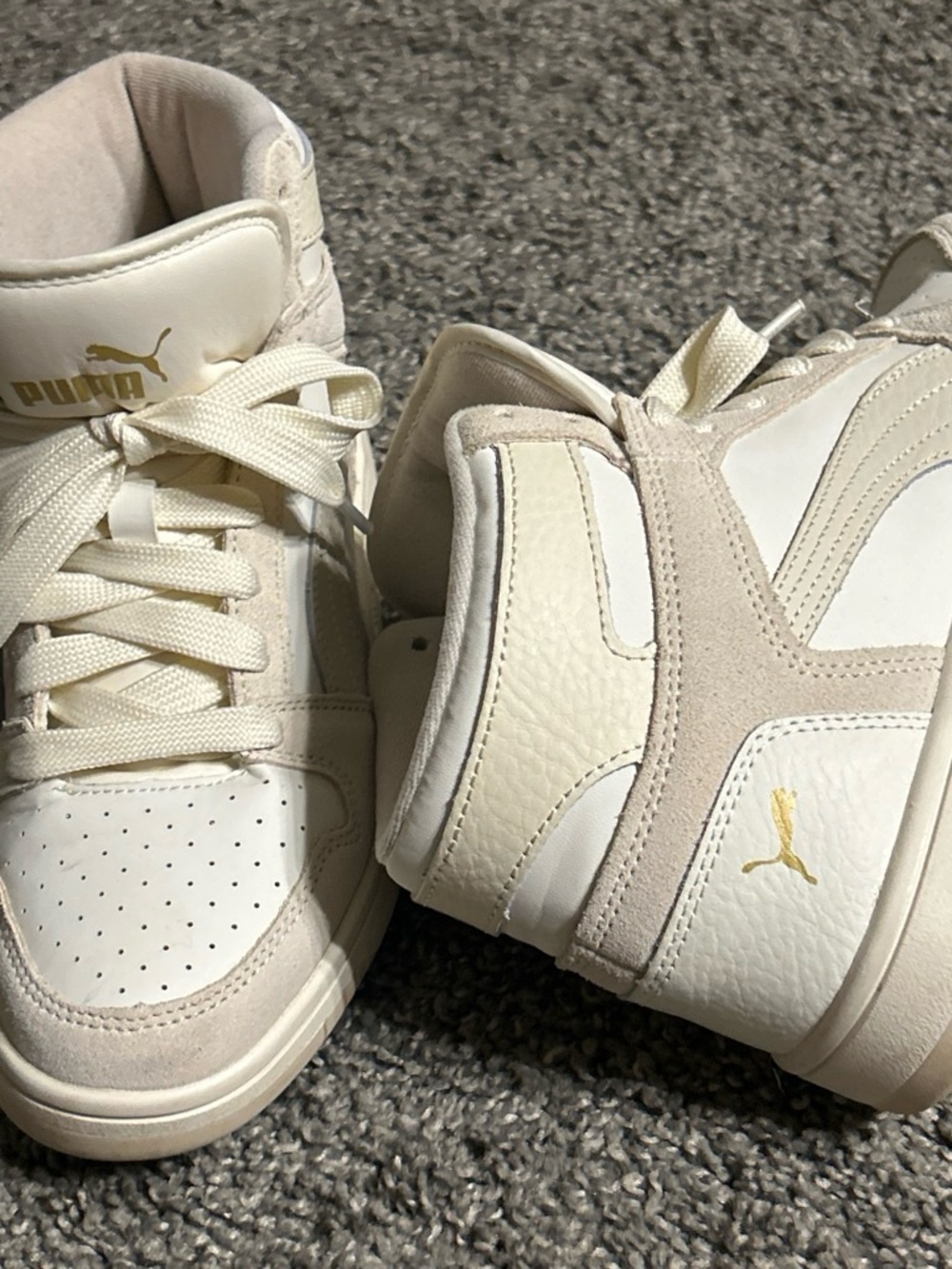Woman Cream & White High-Top Puma Sneakers with Gold Logo - Picture 8 of 8